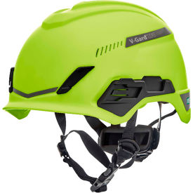 MSA V-Gard H1 Safety Helmet, Trivent Fas-Trac III Pivot, ANSI, EN12492, Hi-Viz Y/G