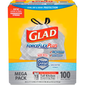 ForceFlex Tall Kitchen Drawstring Trash Bags - White, 13 Gal, 0.9 Mil, 100/Box