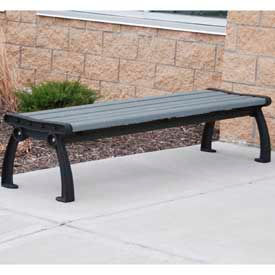Heritage 8' Recycled Plastic Bench, Backless, Gray Bench/Black Frame