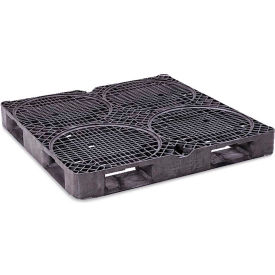 4 Drum Open Deck Pallet, Polyethylene, 2-Way & 4-Way, 48"x48", 30000 Lb Stat Cap, Black