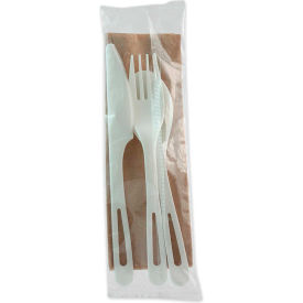 Compostable Cutlery, Knife/Fork/Spoon/Napkin, 6", White, 250/Carton