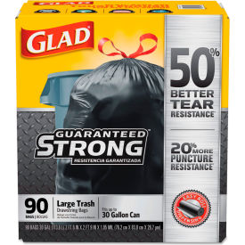 Drawstring Large Trash Bags, 30 Gallon, 1.05 mil, 30" x 33", Black, 90 Bags per Case