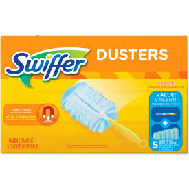Swiffer Dusters Starter Kit, Dust Lock Fiber, 6" Handle, Blue/Yellow, 6/Case