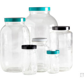 4oz Clear Glass Standard Wide Mouth Bottle w/ 48-400 Black PP PTFE Cap, 24PK