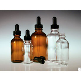 1oz Clear Round Bottle Dropper Bottle with 20-400 Black PP Glass Dropper Assembly, 48PK