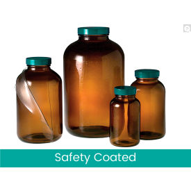 84oz Amber Safety Coated Glass Wide Mouth Packer Bottle, 70-400 Neck Finish, 12/Pack