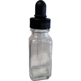 1oz Square Bottle w/24-400 Blk PP Glass Dropper Assembly, Dropper size 7 x 66mm, 24PK