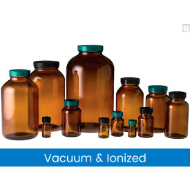 42oz Amber Wide Mouth Packer with Green Thermoset F217 & PTFE Cap, Vacuum, 6 Pack