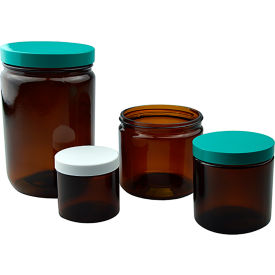 4oz Amber Glass Straight Sided Round w/58-400 Green Thermoset F217 & PTFE Cap, 24PK