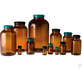2oz Amber Wide Mouth Packer with 33-400 Black Phenolic PolyCone Lined Cap, 24PK