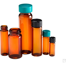 27.50 x 95mm 10 dram Amber Vial with 24-400 Black PP Cap and PTFE Disc, 144PK