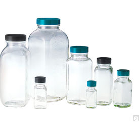 8oz Clear French Square with 43-400 Green Thermoset F217 & PTFE Lined Cap, 24PK