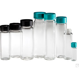27.25 x 57.5mm 5 dram Clear Vial w/24-400 Black PP & PTFE Disc, 144PK