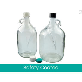 128oz Safety Coated Clear Jug with Green Thermoset F217 & PTFE Cap, 13-1/2"W, 4PK