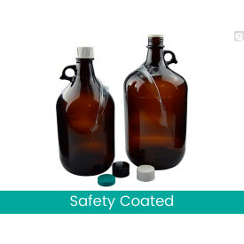135oz Safety Coated Amber Jug w/Neck Finish & 38-430 Black Phen. F217 & PTFE Cap, 6PK