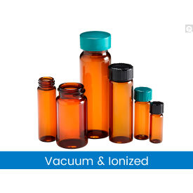 12 x 35mm 0.50 dram Amber Glass Vial with 8-425 Green Thermoset Cap, Vacuum, 144 Pack