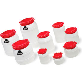 3.6 Liter White HDPE Wide Neck Drum with 137mm Red Polypropylene Unlined Lid, 10PK