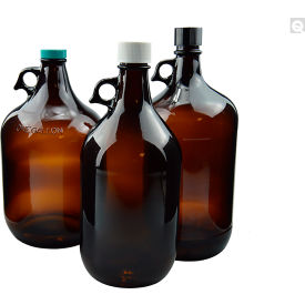 128oz Amber Jug w/38-400 Black Phenolic w/Solid PE Cap, 6PK
