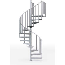 Exterior 42"H Platform 2 Rail Spiral Stair Kit, 60"Dia, 14-1/8'H, Aluminum Rails