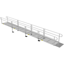 Wheelchair Ramp Kit, 28FT, 36" Use W, Expanded Metal, Two-Line Handrail, 3/PK