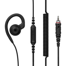 Swivel Earpiece with Inline PTT & Mic (Long Cord), Black