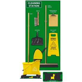 Cleaning Station Shadow Board, Combo Kit, Green/Black, 72 X 36, Aluminum