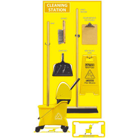 Cleaning Station Shadow Board, Combo Kit, Yellow/White, 72 X 36, Aluminum