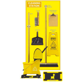 Cleaning Station Shadow Board, Combo Kit, Yellow/Black, 72 X 36, Acrylic