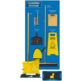Cleaning Station Shadow Board, Combo Kit, Blue/Black, 72 X 36, Aluminum