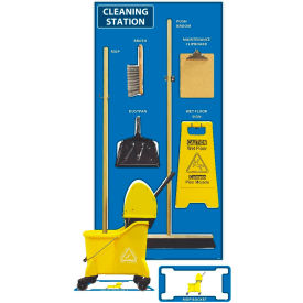 Cleaning Station Shadow Board, Combo Kit, Blue/White, 72 X 36