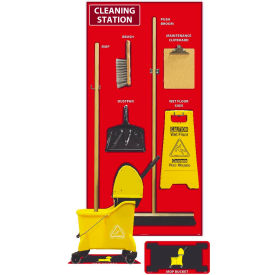 Cleaning Station Shadow Board, Combo Kit, Red/Black, 72 X 36, Aluminum