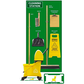 Cleaning Station Shadow Board, Combo Kit, Green/White, 72 X 36, Aluminum