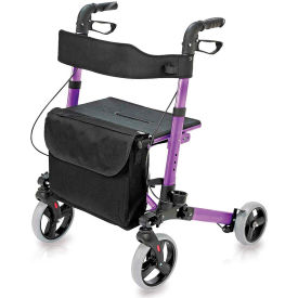 Rollator Walker with Seat and Backrest, 300 pounds capacity, Purple