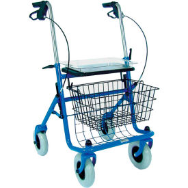 Classic Steel Rollator Walker with Padded Seat, Blue