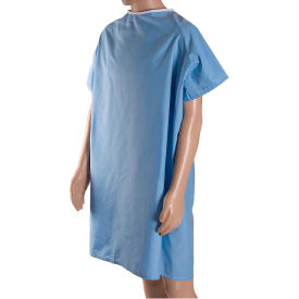 Hospital Patient Gown with Snaps on Shoulders, 36 Inches Long from Shoulder, Blue