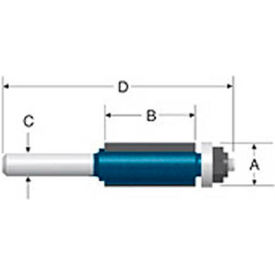 1/2" Dia. 1/2" Shank 1" Cut Double Flute Flush Trim Bit with Ball Bearing