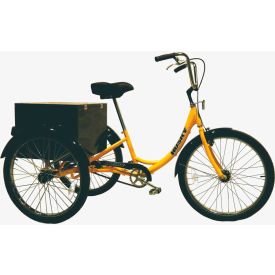 Industrial Tricycle, 26" Wheels, 600 Lb. Capacity, Yellow w/ Cabinet, Solid Tires