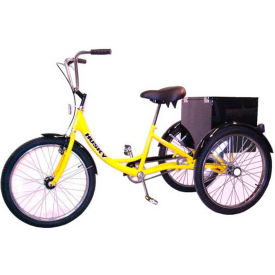 Industrial Tricycle, 500 Lb. Capacity, 24" Wheels, W/Cabinet, Solid Tires, Yellow