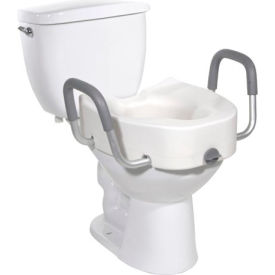 Premium Plastic Raised Toilet Seat with Lock and Padded Armrests, Elongated