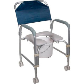 Aluminum Shower Chair and Commode with Casters, 16"W x 16"D Seat