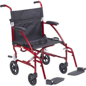 Fly-Lite Transport Chair, Burgundy Frame, Black Upholstery