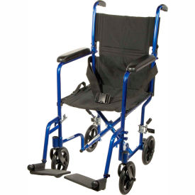Lightweight Aluminum Transport Wheelchair, Blue Frame, 17" Seat Width