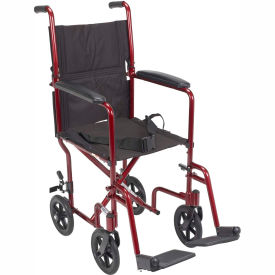 Lightweight Aluminum Transport Wheelchair, Red Frame, 17" Seat Width