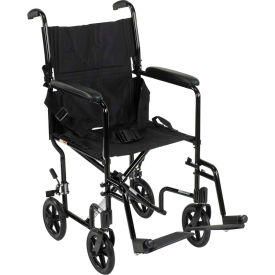 Lightweight Aluminum Transport Wheelchair, Black Frame, 19" Seat Width