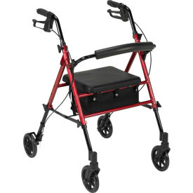Adjustable Height Rollator with 6" Casters, Red