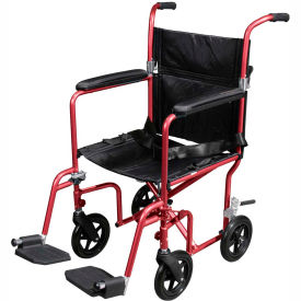 Fly-Weight Aluminum Transport Chair, Red Frame, Black Upholstery