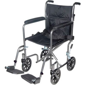 Lightweight Steel Transport Wheelchair, Fixed Full Arms, 17" Seat