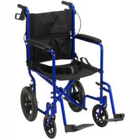 Lightweight Aluminum Transport Chair with Seat Belt, Blue Frame