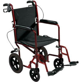 Lightweight Aluminum Transport Chair with Seat Belt, Red Frame