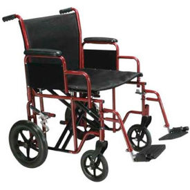 Bariatric Heavy Duty Transport Wheelchair, 20" Seat Width, Red Frame